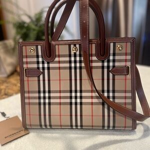 Burberry Small Vintage Check Title Tote Bag